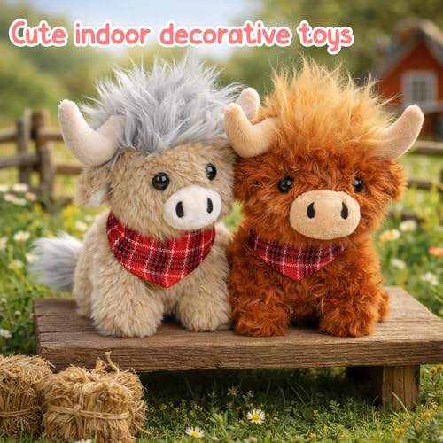 Mushymallow Sitting Highland Cow Plush Toy - Soft Gray Stuffed Animal, Cuddly Gift for Kids and Toddlers