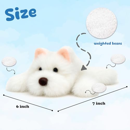 Mushymallow Westie Stuffed Animal – Soft Plush Dog Toy with Weighted Beans, Palm-Sized Cuddly Gift for Kids and Adults