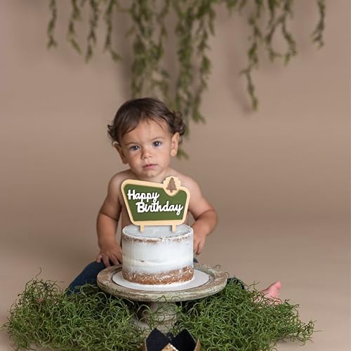 MUWEOL Happy Camper Wooden Cake Topper - Camping Birthday Decoration, 4.8x6.1 inches