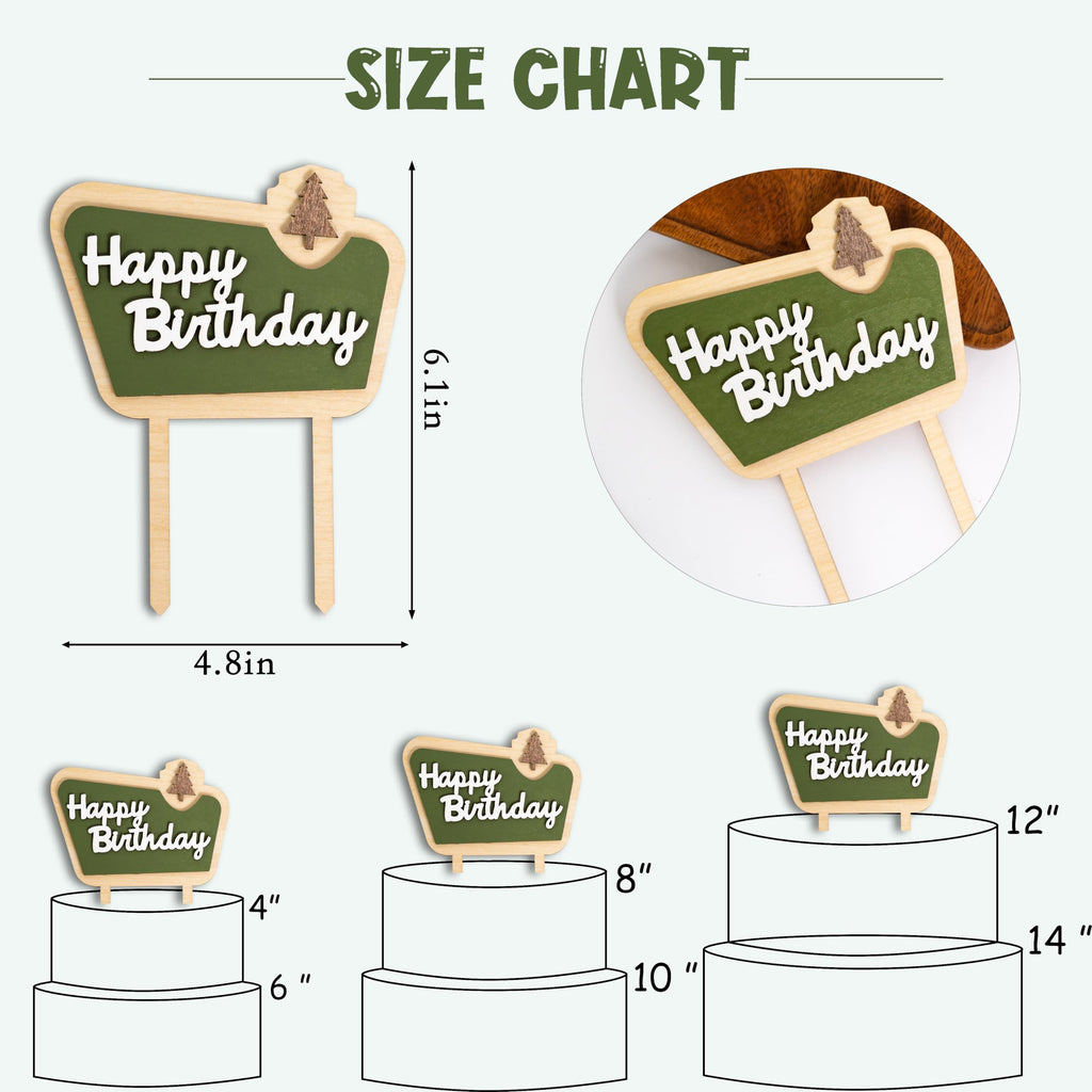 MUWEOL Happy Camper Wooden Cake Topper - Camping Birthday Decoration, 4.8x6.1 inches