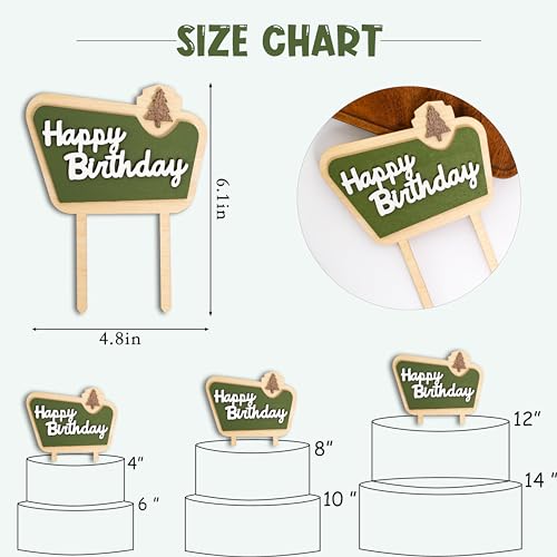 MUWEOL Happy Camper Wooden Cake Topper - Camping Birthday Decoration, 4.8x6.1 inches
