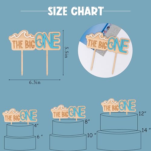 MUWEOL Wave Wooden Cake Topper for First Birthday - Surf Theme Party Decoration, 6.3x5.5 Inches