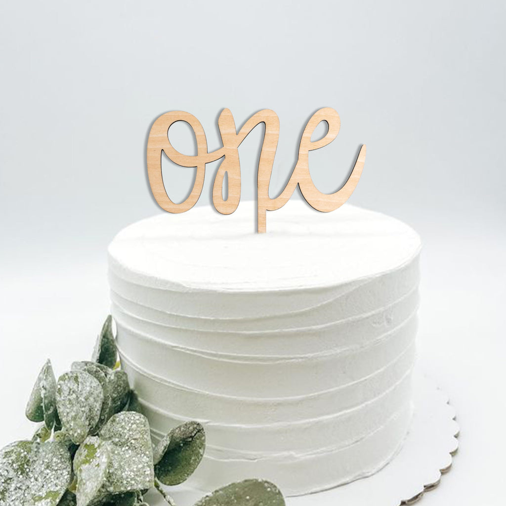MUWEOL Wooden 'One' Cake Topper – 6x8 Inch First Birthday Decoration, Smash Cake Prop