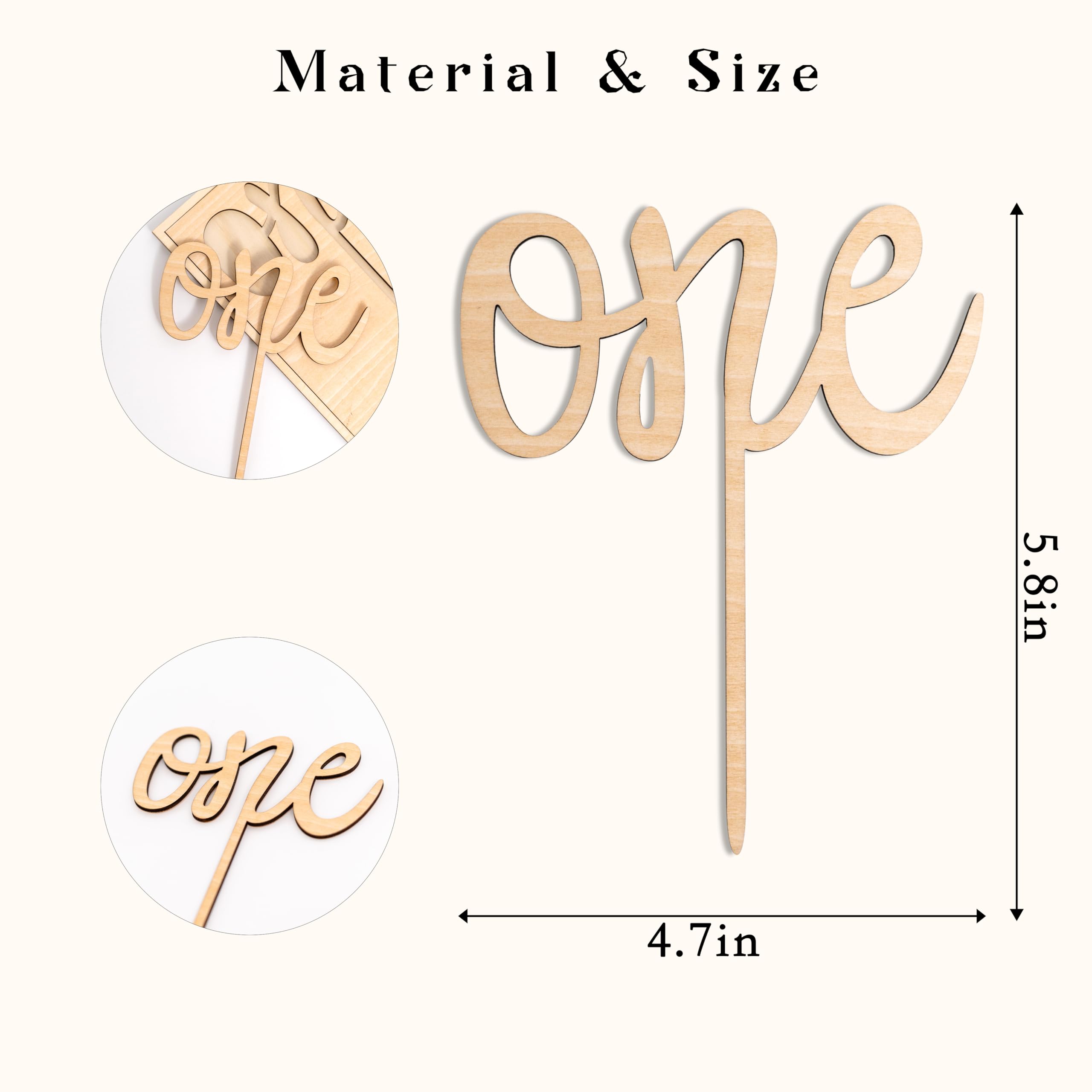 MUWEOL Wooden 'One' Cake Topper – 6x8 Inch First Birthday Decoration, Smash Cake Prop