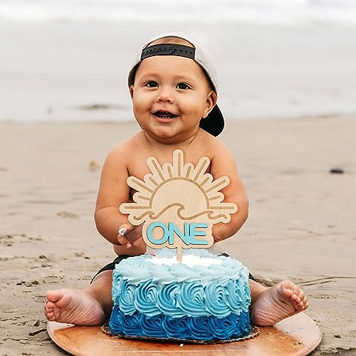 MUWEOL Wooden Wave Surf Cake Topper for First Birthday – Handmade Party Decoration