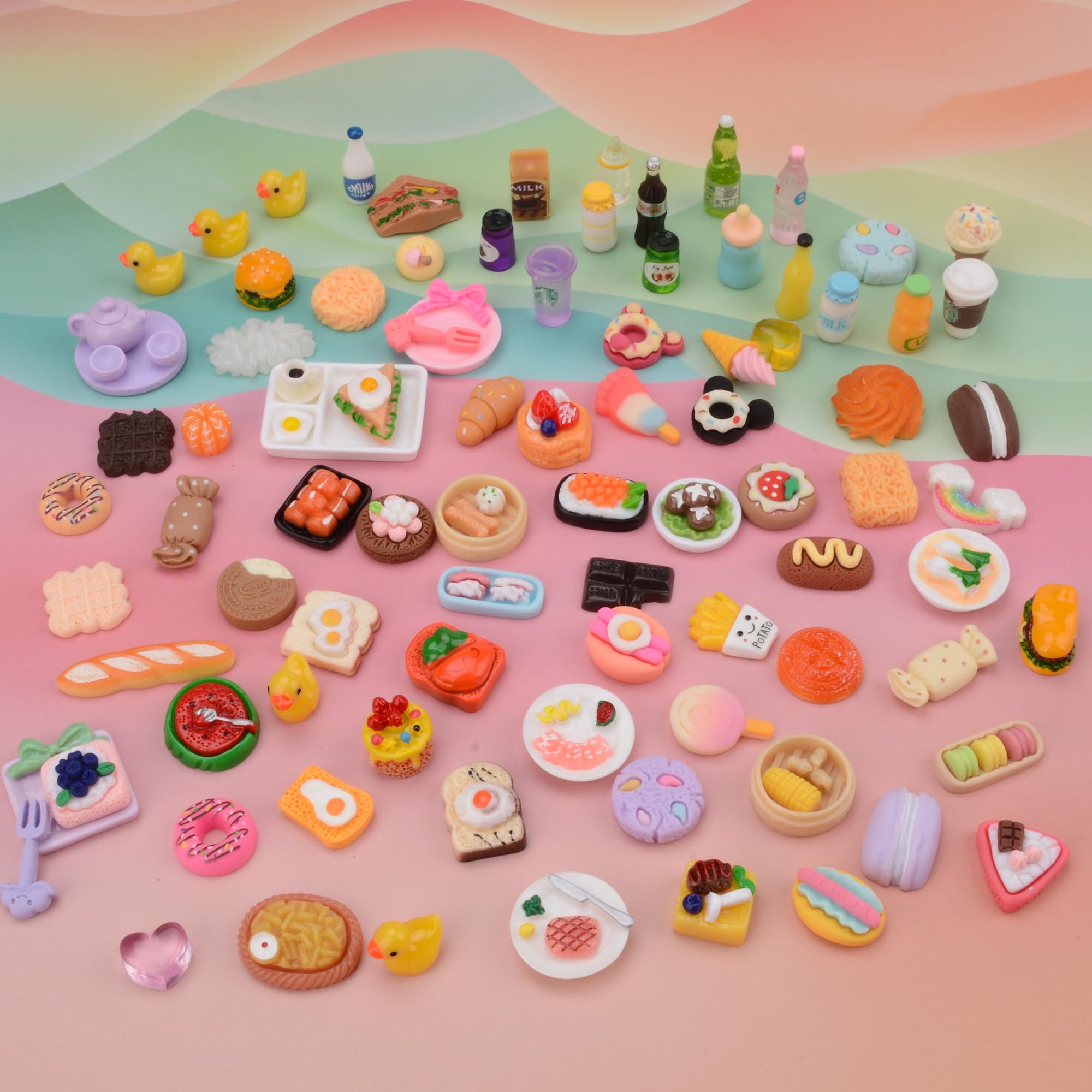 MUYIZI 100-Piece Miniature Food Set – Resin Dollhouse Accessories for Pretend Play & Crafts