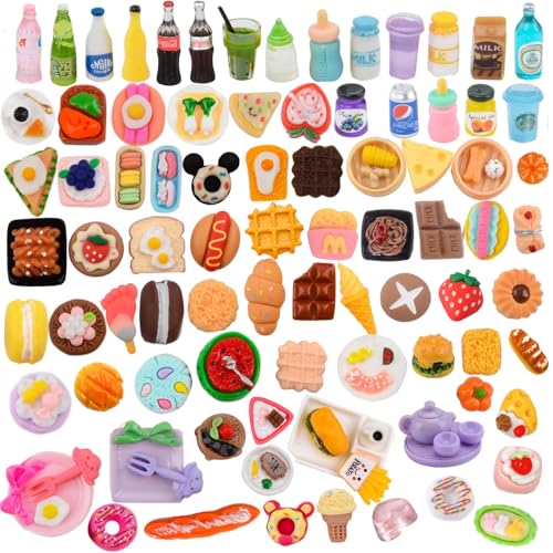 MUYIZI 100-Piece Miniature Food Set – Resin Dollhouse Accessories for Pretend Play & Crafts