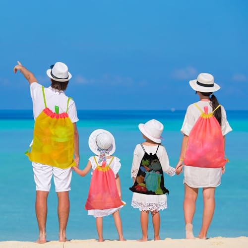 MUYIZI 2-Pack Mesh Beach Bags for Kids and Adults – Quick-Dry, Sand-Free Drawstring Backpack (Black)