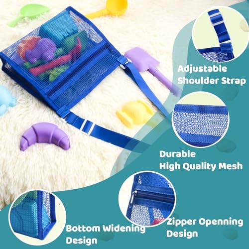MUYIZI 3-Pack Mesh Beach Bags for Shell Collecting – Quick-Dry Nylon, Adjustable Strap