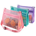 MUYIZI 3-Pack Mesh Beach Shell Bag – Quick-Dry, Adjustable Strap, Zippered Bag for Shell Collecting, Sand Toys, and Beach Essentials