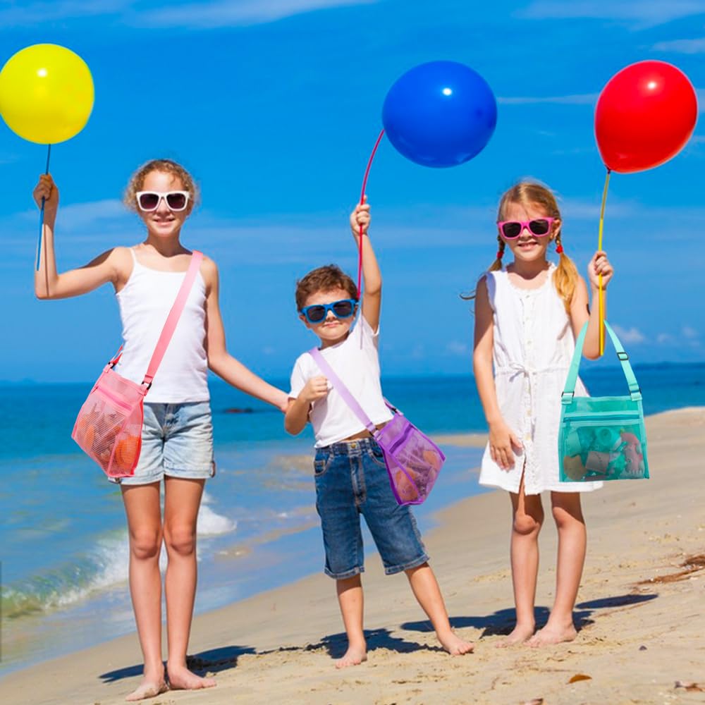MUYIZI 3-Pack Mesh Beach Shell Bag – Quick-Dry, Adjustable Strap, Zippered Bag for Shell Collecting, Sand Toys, and Beach Essentials