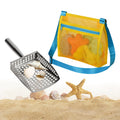 MUYIZI Sand Sifter Shovel with Mesh Beach Bag – Blue/Yellow Detachable Shell Scooper for Beachcombing