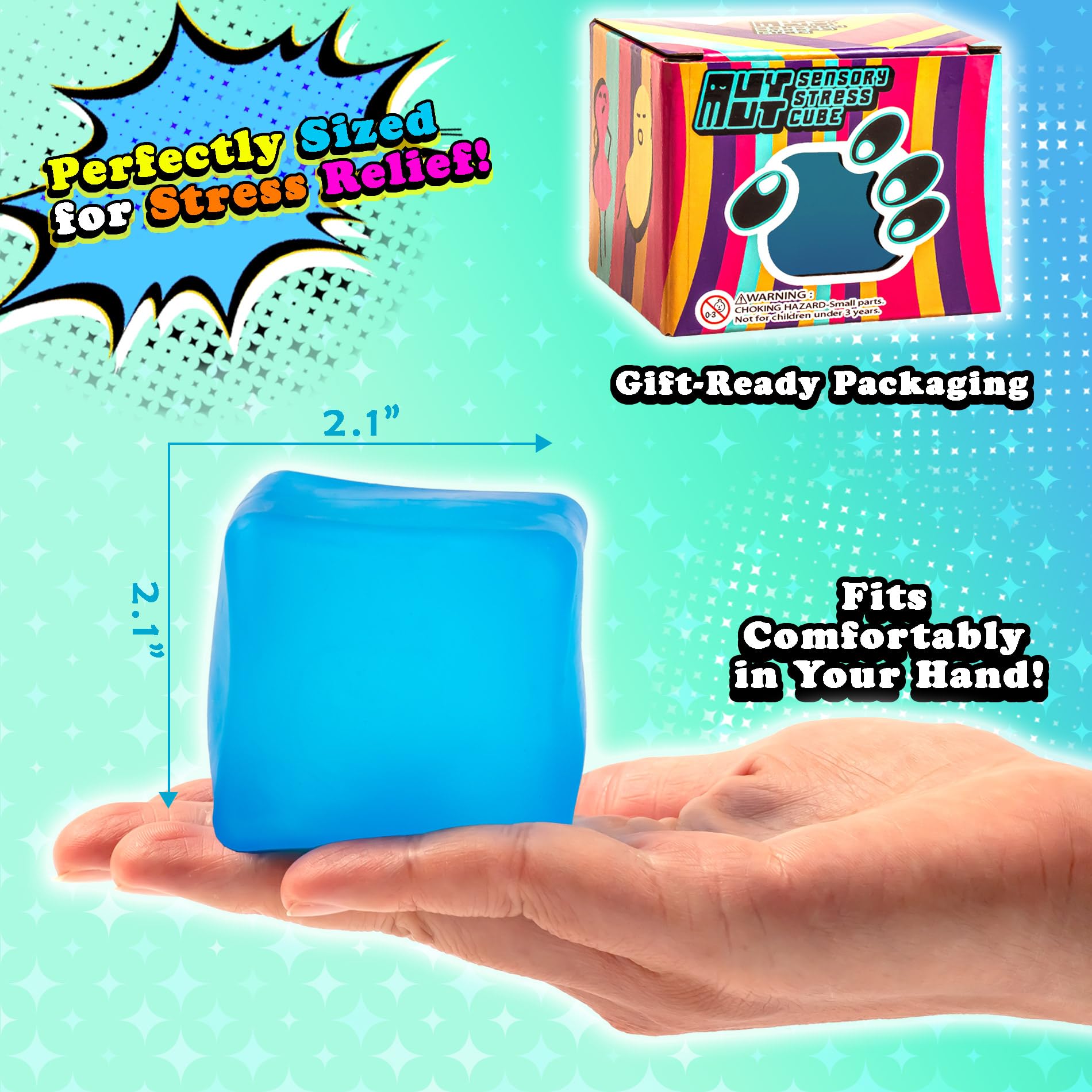 MUYMUT Sensory Stress Cube – Blue, 1-Pack: High-Density Gel Fidget Toy for Anxiety Relief with Slow-Rebound Design