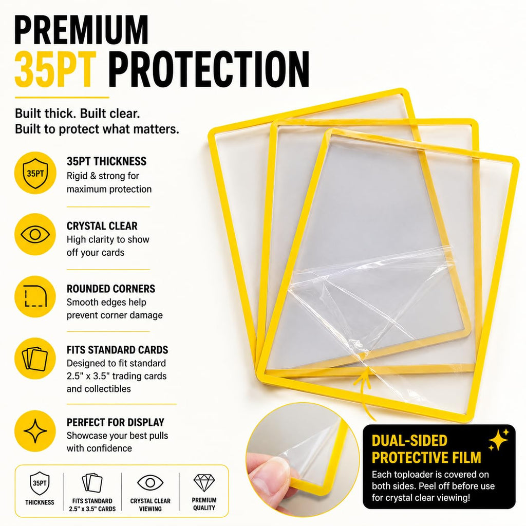 MYCYBERSTASH Yellow Outline TopLoaders 3x4 – 25 Pack for Anime & Sports Cards Up to 35pt