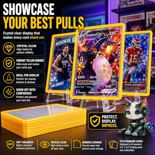 MYCYBERSTASH Yellow Outline TopLoaders 3x4 – 25 Pack for Anime & Sports Cards Up to 35pt