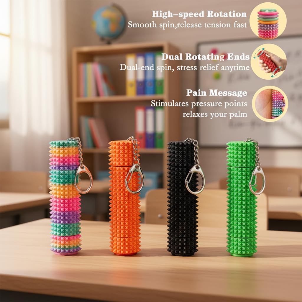 Mydethun 3-Section Rainbow Fidget Toy with Roller and Spinner – Silent Stress Relief for Adults