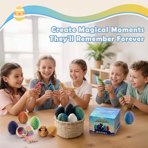 Mydethun 4-Pack 3D Printed Dragon Eggs – Articulated 27-Joint Dragons with Lore Cards & Mystery Colors