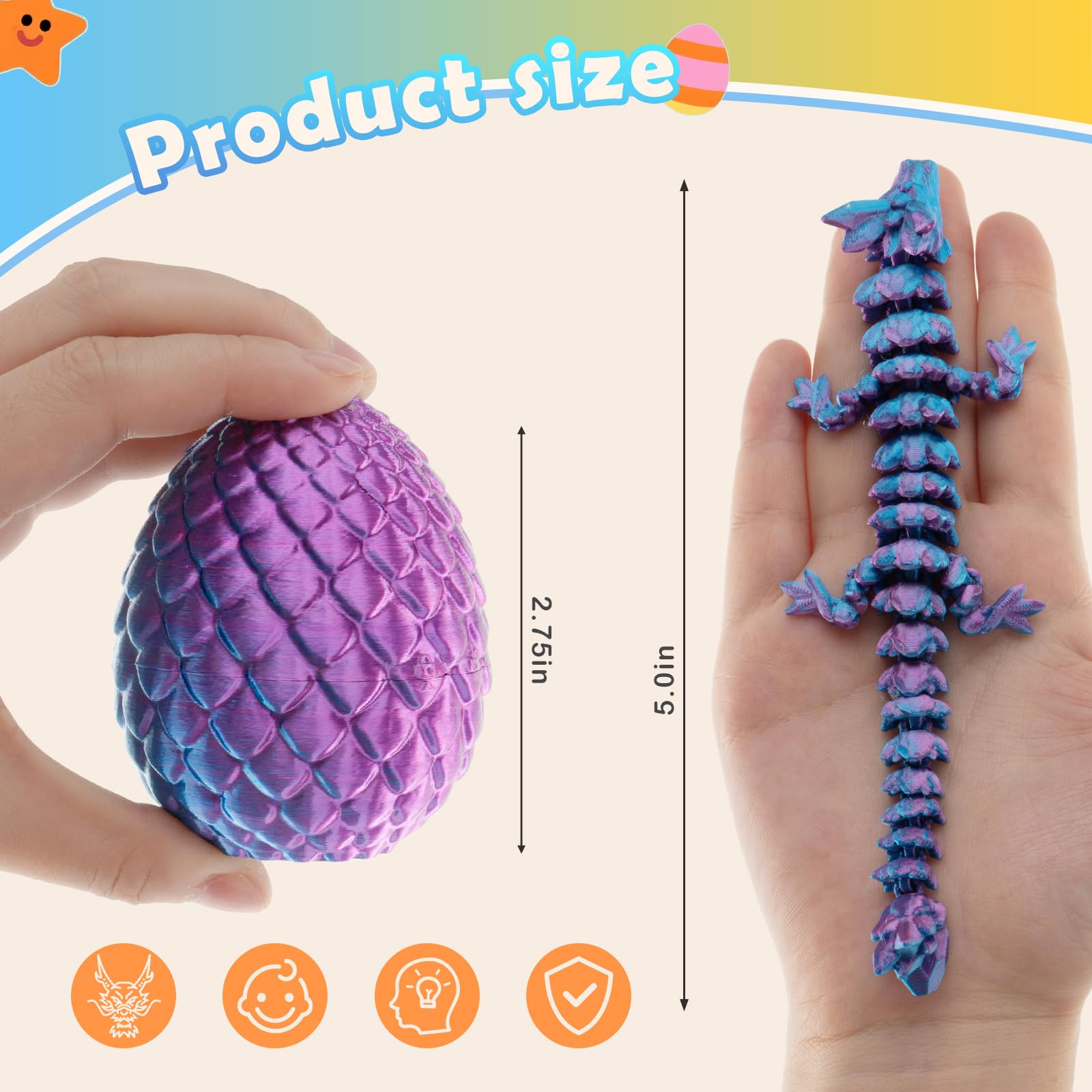 Mydethun 4-Pack 3D Printed Dragon Eggs – Articulated 27-Joint Dragons with Lore Cards & Mystery Colors