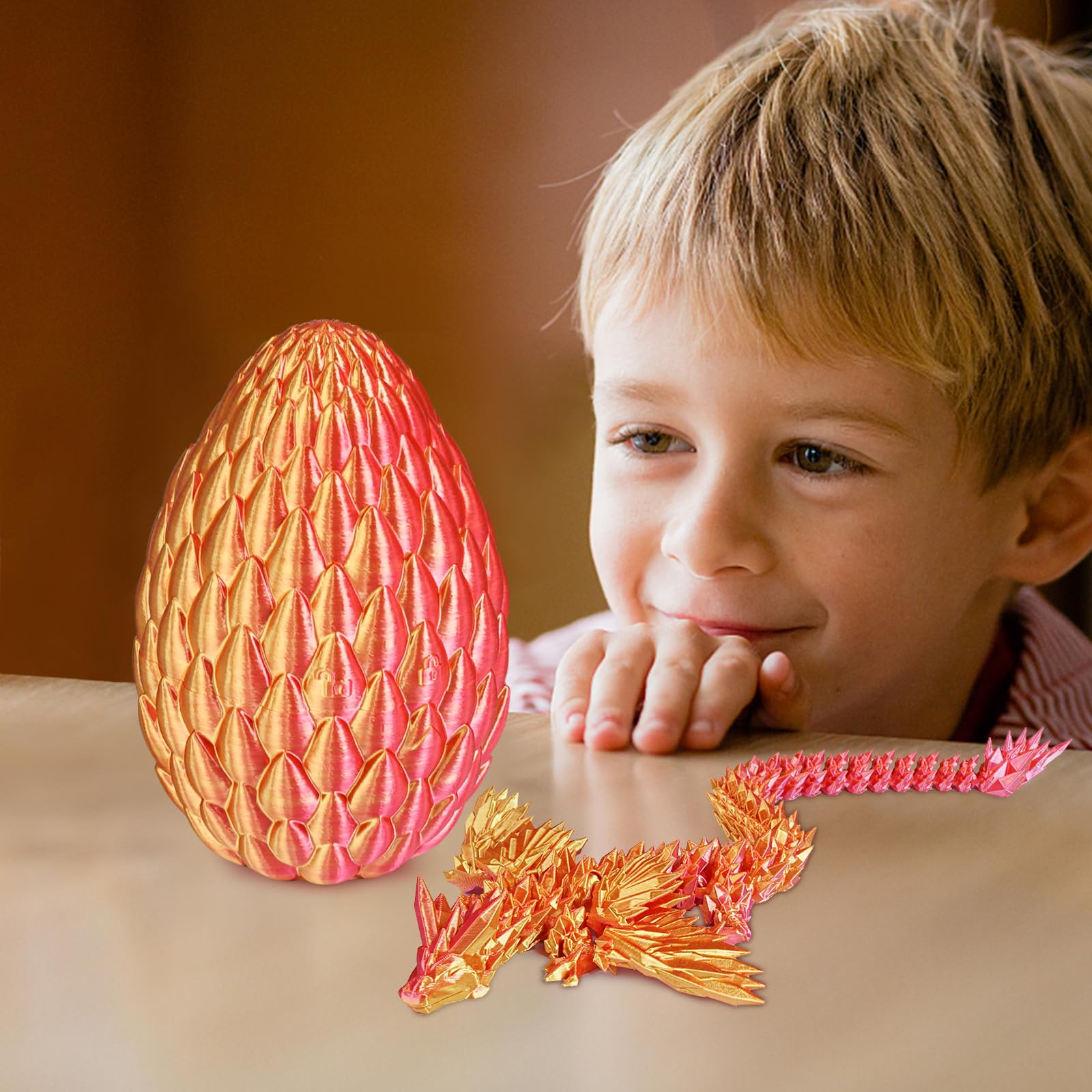 Mydhall 3D Printed Dragon Egg with Articulated Dragon – Flame Red Medium