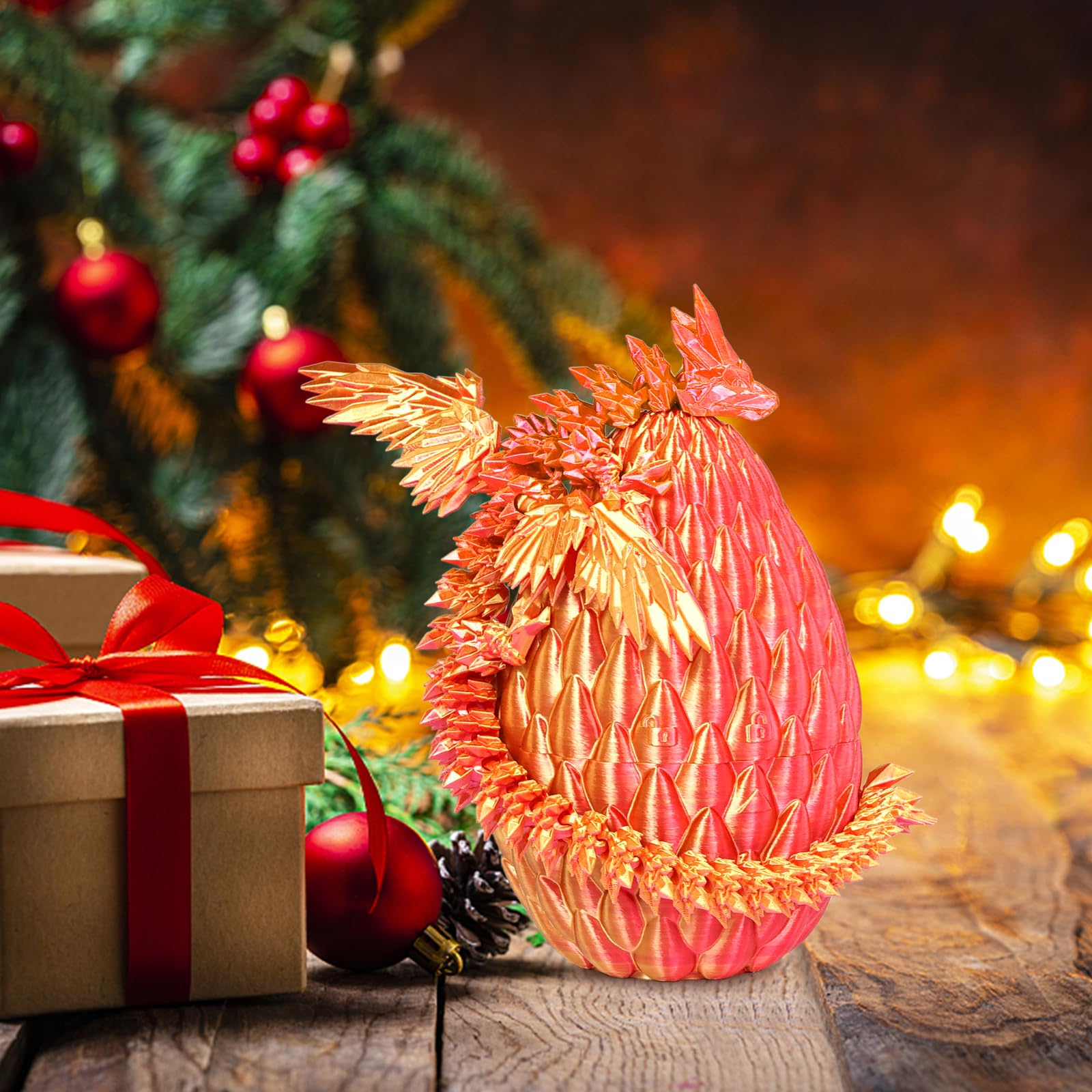 Mydhall 3D Printed Dragon Egg with Articulated Dragon – Flame Red Medium