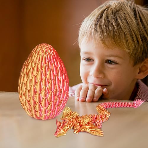 Mydhall 3D Printed Dragon Egg with Articulated Dragon – Flame Red Medium