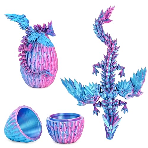 Mydhall 3D Printed Dragon Egg with Articulated Dragon – Mysterious Purple Gradient, 5.5-Inch Egg with 9-Inch Dragon