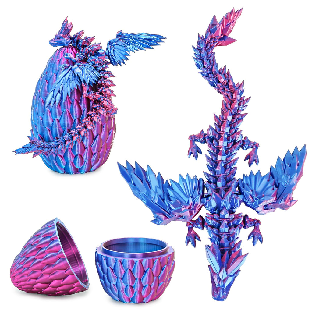 Mydhall 3D Printed Flying Dragon Egg – Articulated Dragon Inside, Blue Purple Gradient, Medium (5.5 in)