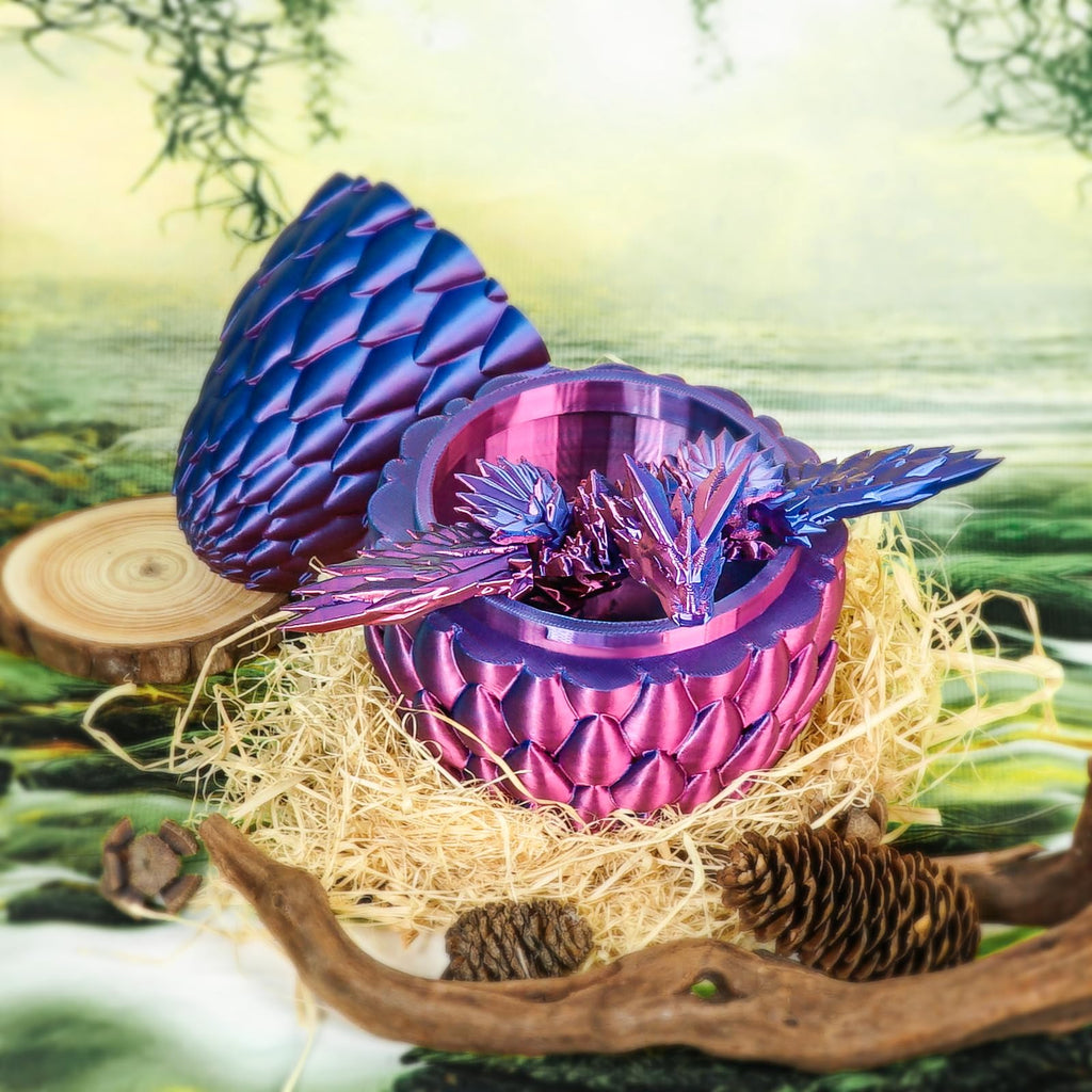 Mydhall 3D Printed Flying Dragon Egg – Articulated Dragon Inside, Blue Purple Gradient, Medium (5.5 in)