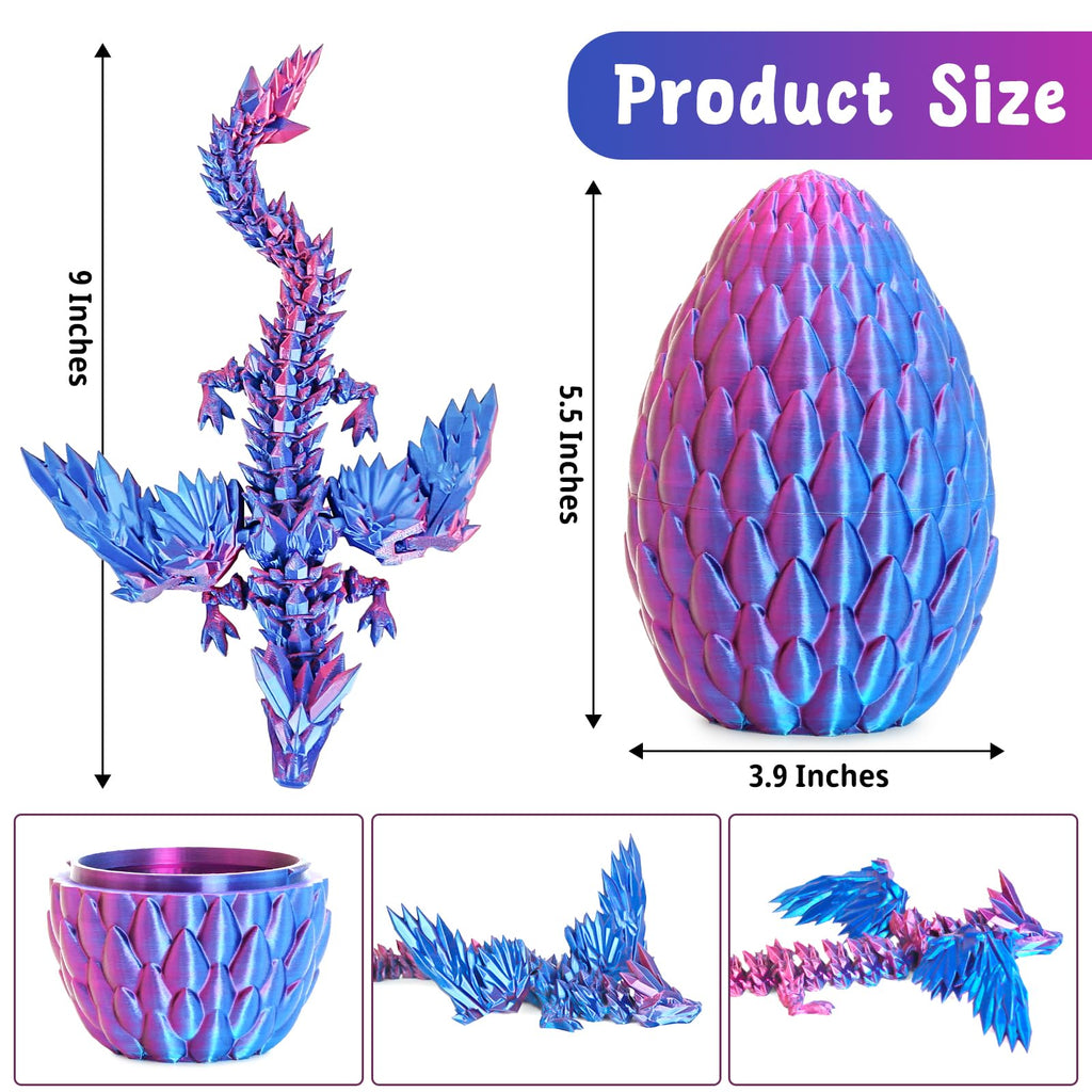 Mydhall 3D Printed Flying Dragon Egg – Articulated Dragon Inside, Blue Purple Gradient, Medium (5.5 in)