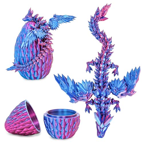Mydhall 3D Printed Flying Dragon Egg – Articulated Dragon Inside, Blue Purple Gradient, Medium (5.5 in)
