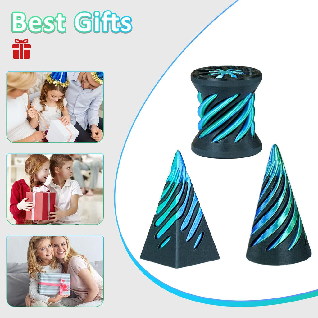 Mydhall Impossible Cone 3-Pack – 3D Printed Spiral Fidget Toys for Stress Relief (Green+Black)