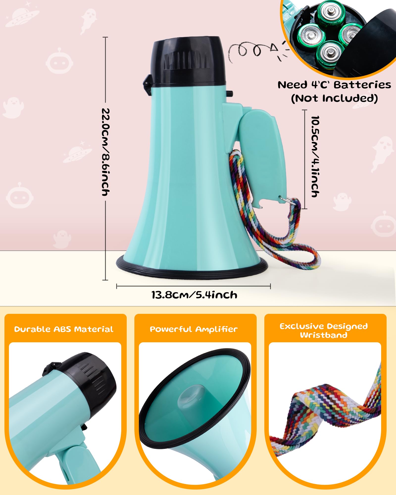 MyMealivos Voice Changer Megaphone with 6 Effects, 20W Amplifier, and 240-Second Recording – Teal