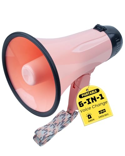 MyMealivos Voice Changer Megaphone with 6 Effects, 20W Amplifier, Siren & 240s Recording - Pink