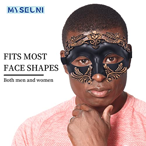 MYSEUNI Roman Greek Venetian Half Face Mask for Men – Masquerade Ball Mardi Gras Halloween Costume