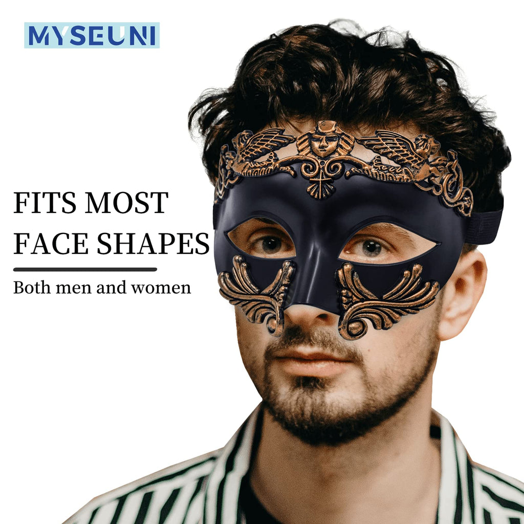 MYSEUNI Roman Greek Venetian Half Face Mask for Men – Masquerade Ball Mardi Gras Halloween Costume