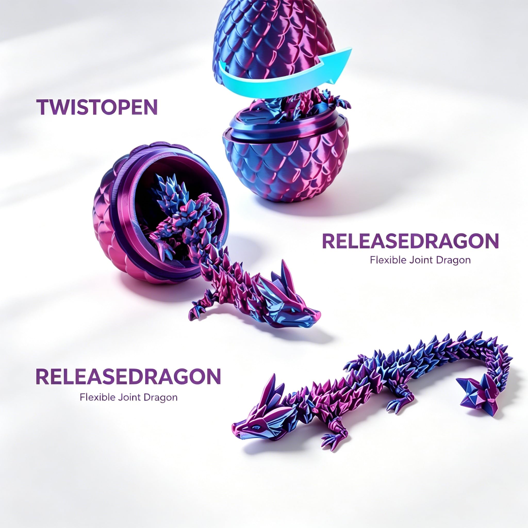 Mystery Dragon Egg Set: 8 Pack 3D Printed Articulated Dragons - Fidget Toys & Fantasy Desk Decor