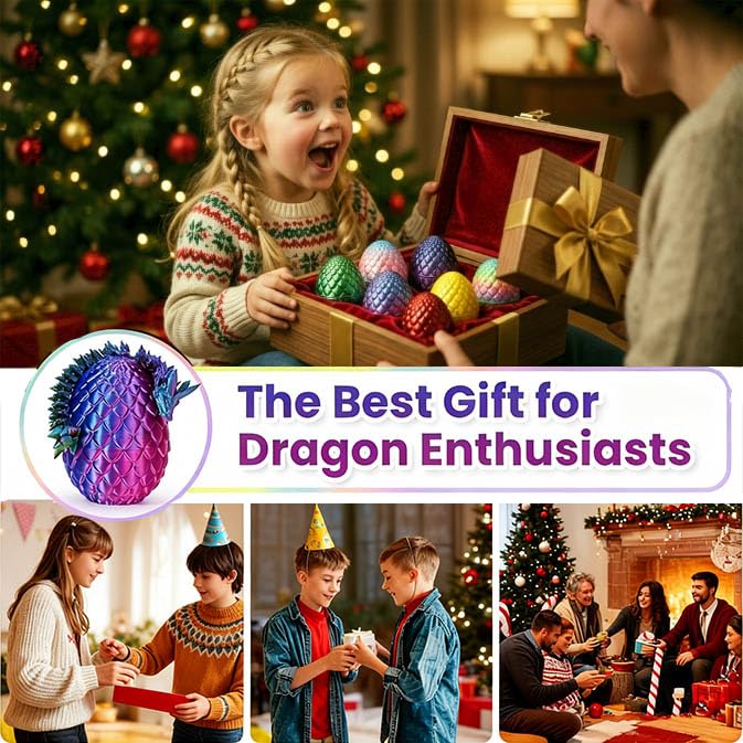 Mystery Dragon Egg Set: 8 Pack 3D Printed Articulated Dragons - Fidget Toys & Fantasy Desk Decor