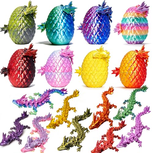 Mystery Dragon Egg Set: 8 Pack 3D Printed Articulated Dragons - Fidget Toys & Fantasy Desk Decor