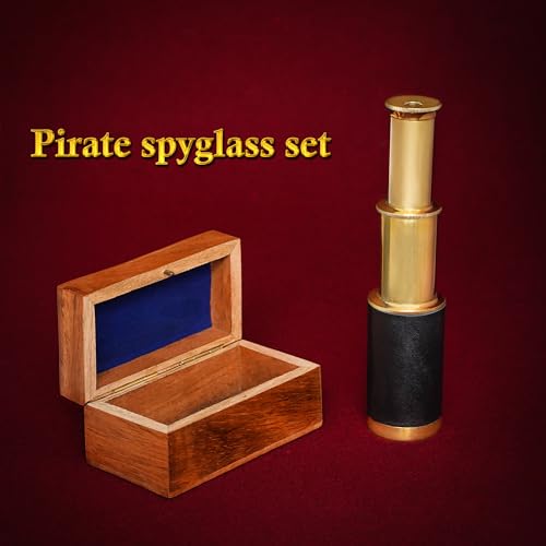 Mythrojan Brass Handheld Telescope 6-Inch Mini Spyglass with Wooden Case – Pirate Cosplay Accessory