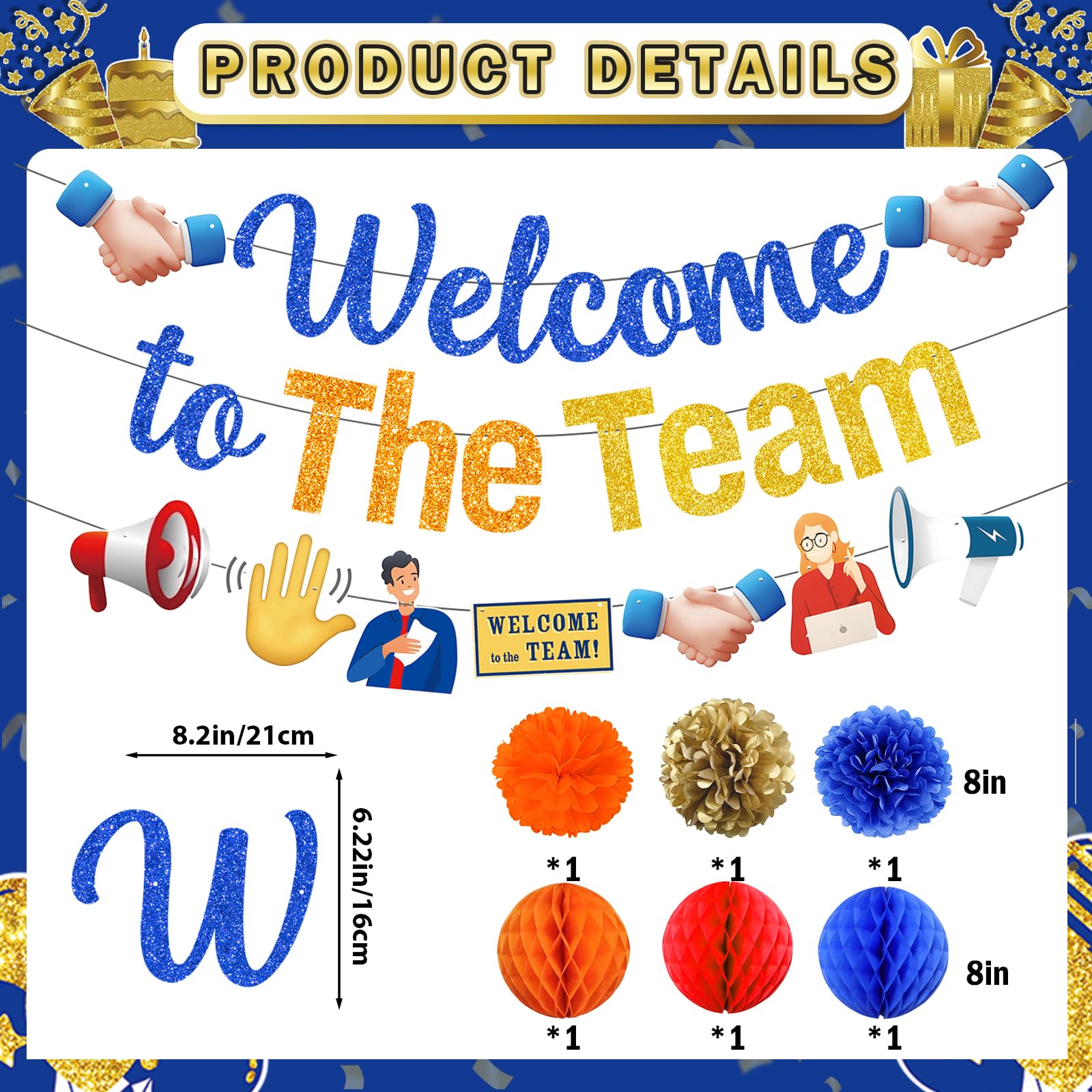 MZ.ogm Welcome To The Team Banner Set – Office Team Party Decorations with Garland, Swirls, Flowers & Honeycomb Balls
