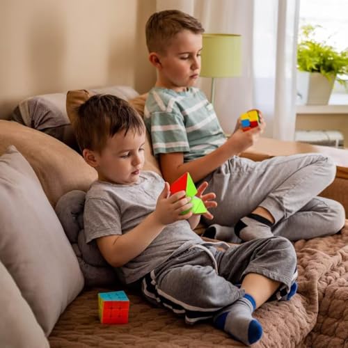 Nabreeli 3-Pack Speed Cube Set – 2x2, 3x3 & Pyramid Stickerless Puzzles for Brain Training, Travel & Gifts