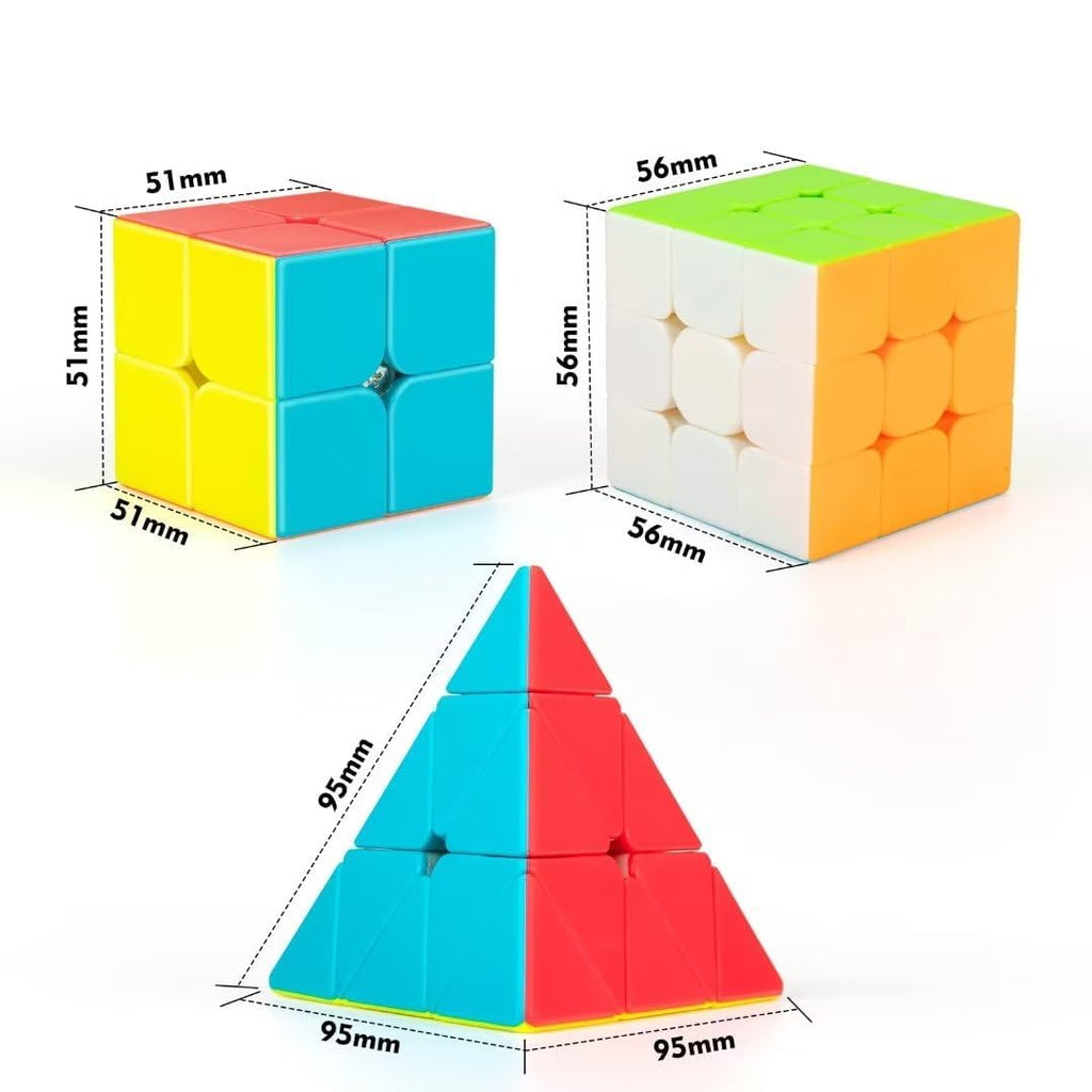 Nabreeli 3-Pack Speed Cube Set – 2x2, 3x3 & Pyramid Stickerless Puzzles for Brain Training, Travel & Gifts