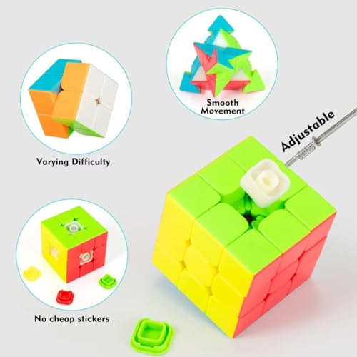 Nabreeli 3-Pack Speed Cube Set – 2x2, 3x3 & Pyramid Stickerless Puzzles for Brain Training, Travel & Gifts