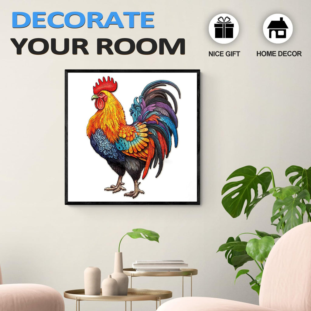 NABYSHOP Wooden Rooster Puzzle - 270 Pieces, 14.5x11.1 Inches, Natural Wood Jigsaw for Adults