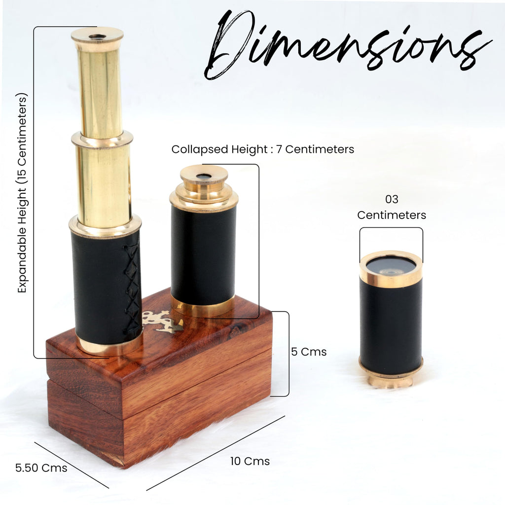 Nagina International Handcrafted Brass Telescope - 6 Inch Pirate Spyglass with Rosewood Box and Leather Case
