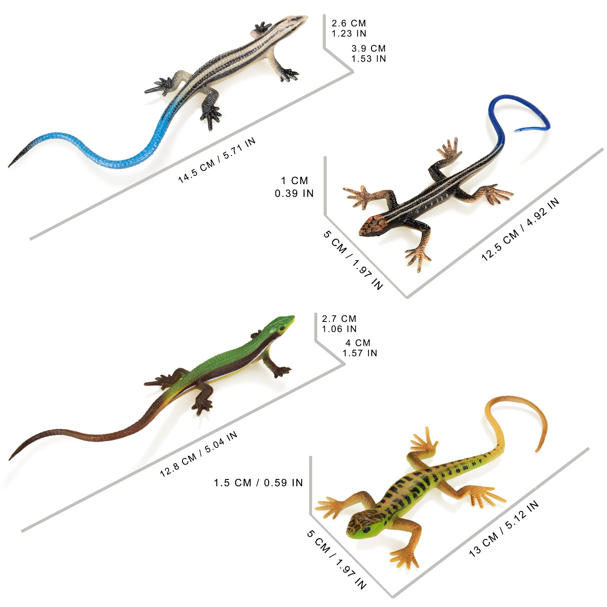 NAKIMO 4-Pack Realistic Plastic Lizard Toys - Fake Lizards for Cake Decor, Prank Props, Educational Reptile Figurines