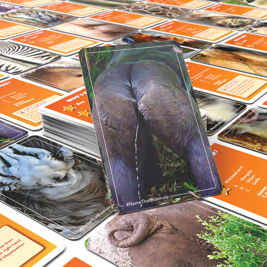Name That Butthole Card Game – 55 Animal Trivia Flashcards for Parties and Family Game Night