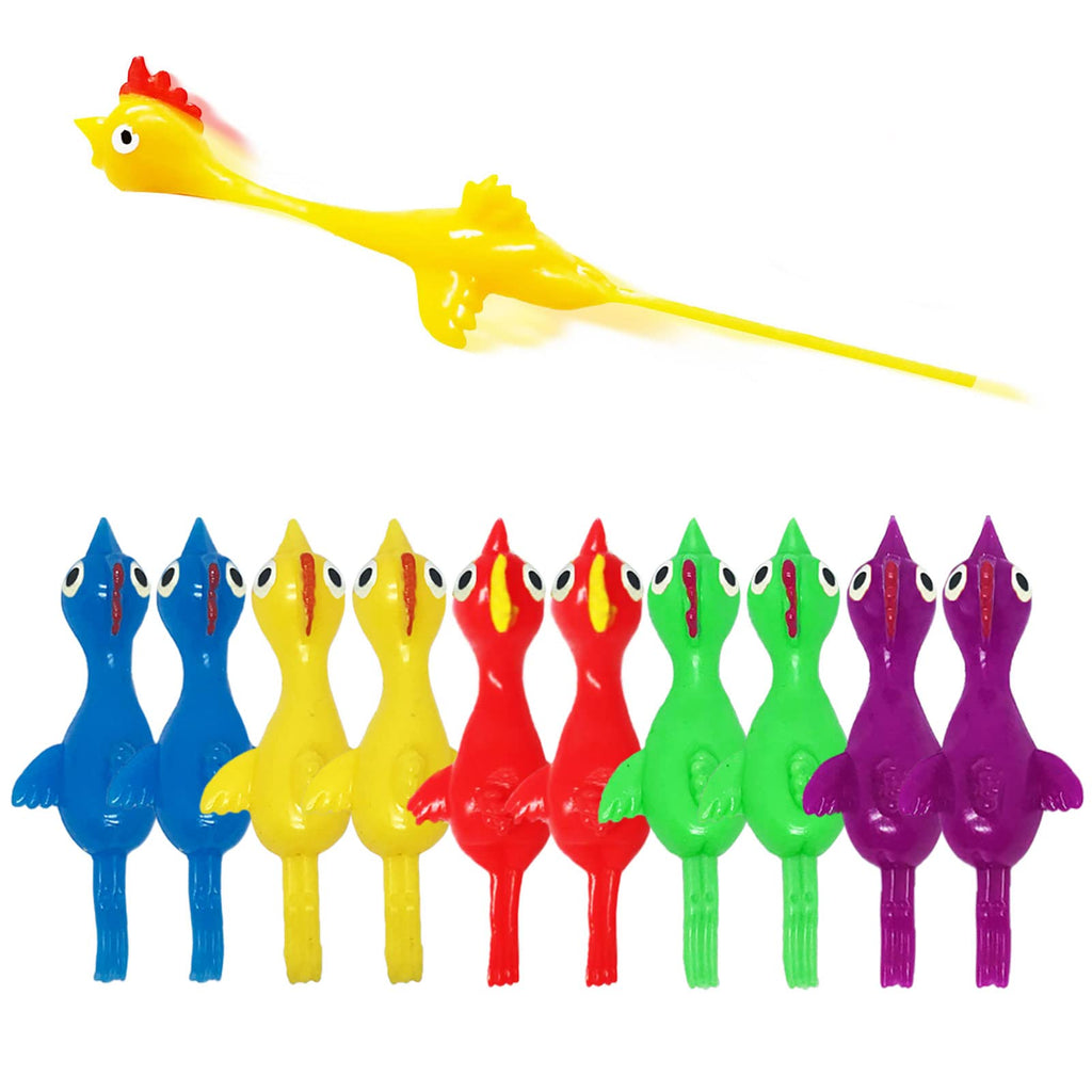 Namii W Slingshot Chicken Flick Flying Flingers - 10 Pack Rubber Chicken Gag Toys