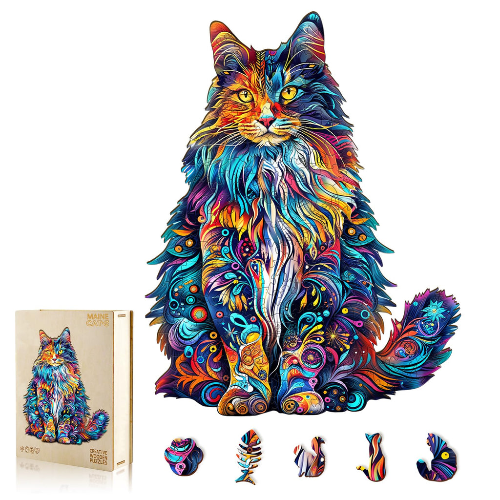 NANFUNCF Wooden Cat Puzzle for Adults – 80 Piece Jigsaw with Unique Animal Shapes