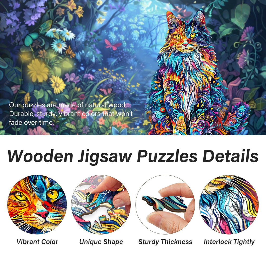 NANFUNCF Wooden Cat Puzzle for Adults – 80 Piece Jigsaw with Unique Animal Shapes